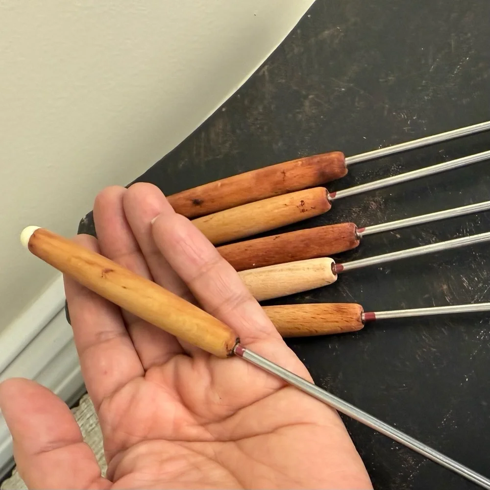 Set of 6 Color-Coded Fondue Forks with Wooden Handles